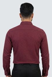 Men's maroon textured long-sleeve shirt with full back view