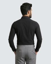 Black long-sleeve shirt, back view