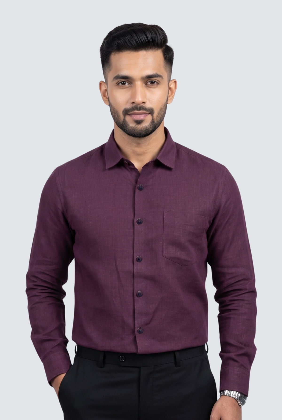 Wine Linen Shirt-(1923)