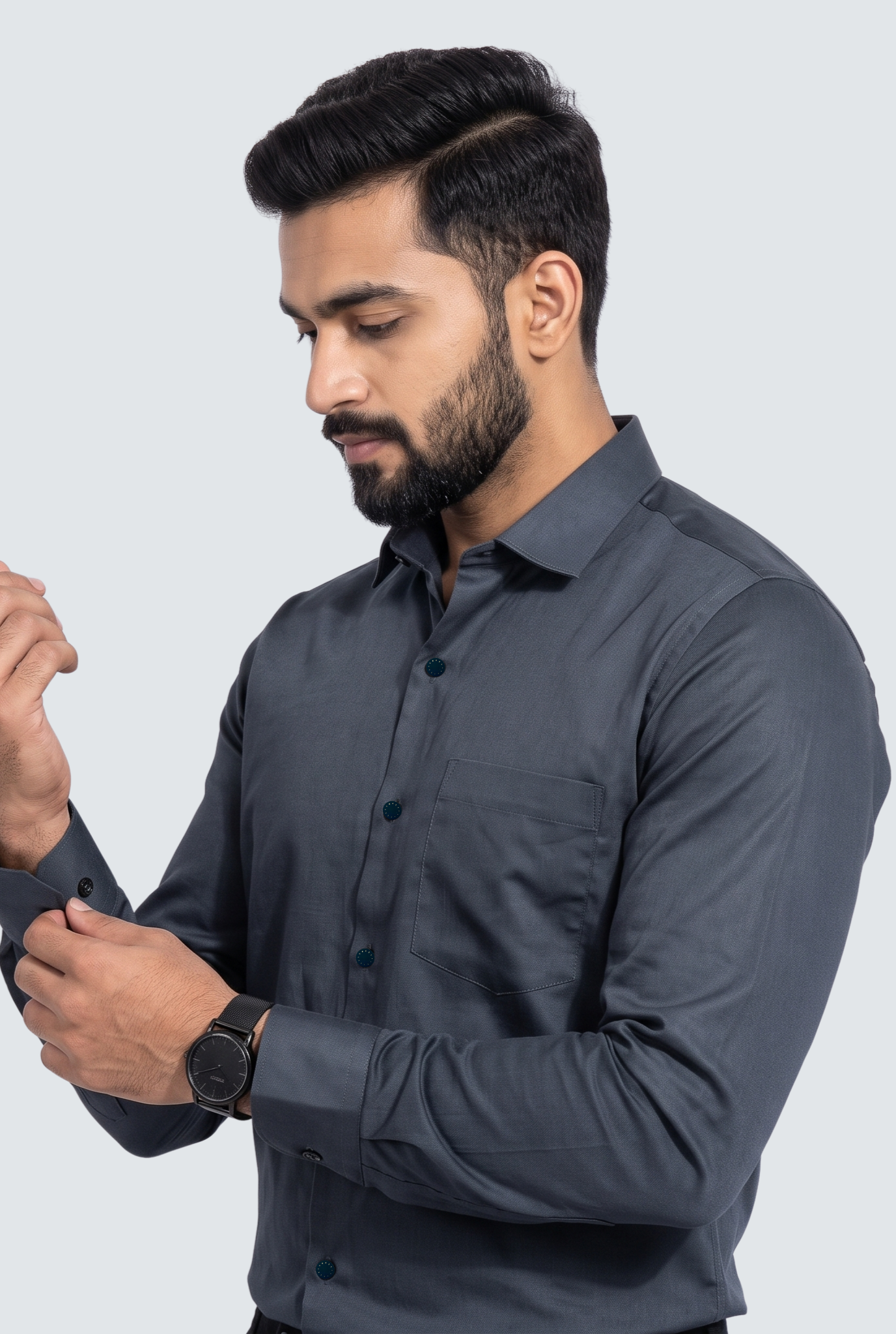 Men's Dark Grey Premium Cotton Satin Lycra Shirt-(CR-1)