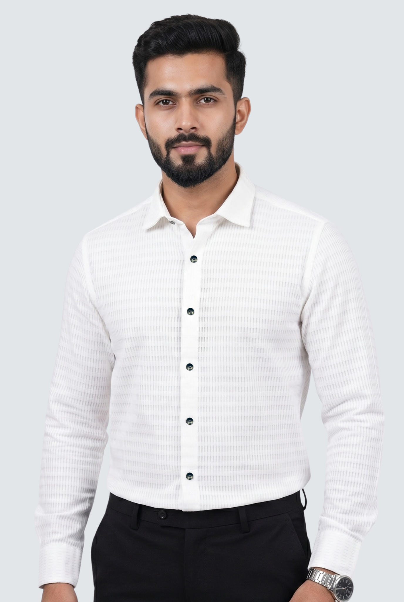 Men’s Trendy White Full Sleeve Shirt- (1868)