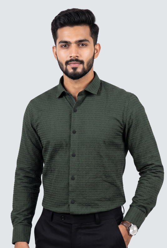 Men's Trendy Textured Shirt-Bottle Green(1724)