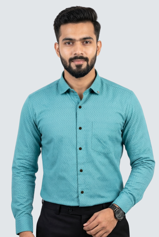 Men’s Elegant Slim Fit Green Dobby Cotton Shirt (1830)