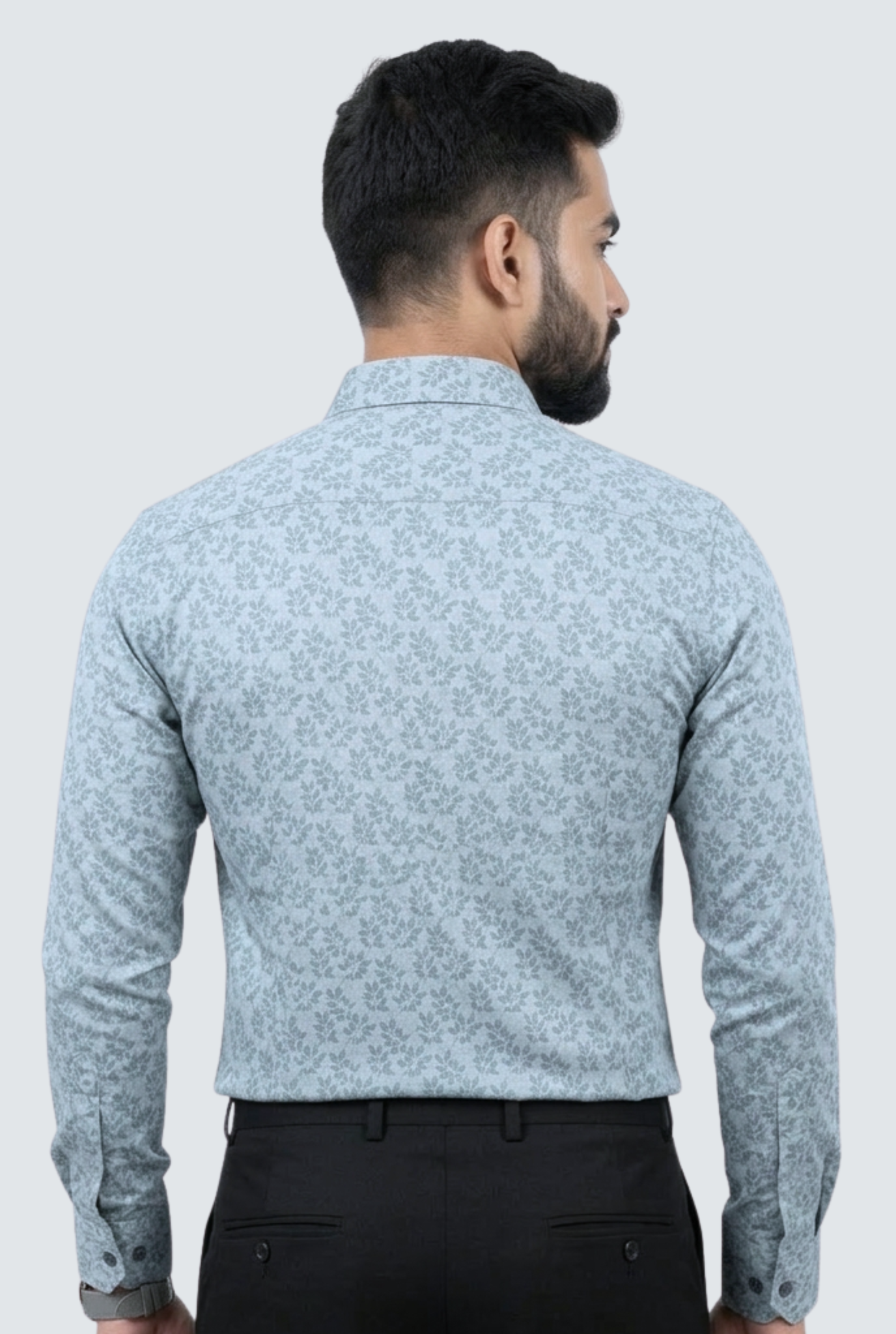 Men’s Light Green Satin Fabric Leaf Print Shirt (1831)