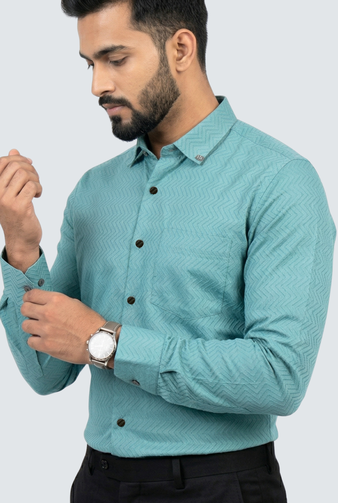 Men’s Elegant Slim Fit Green Dobby Cotton Shirt (1830)