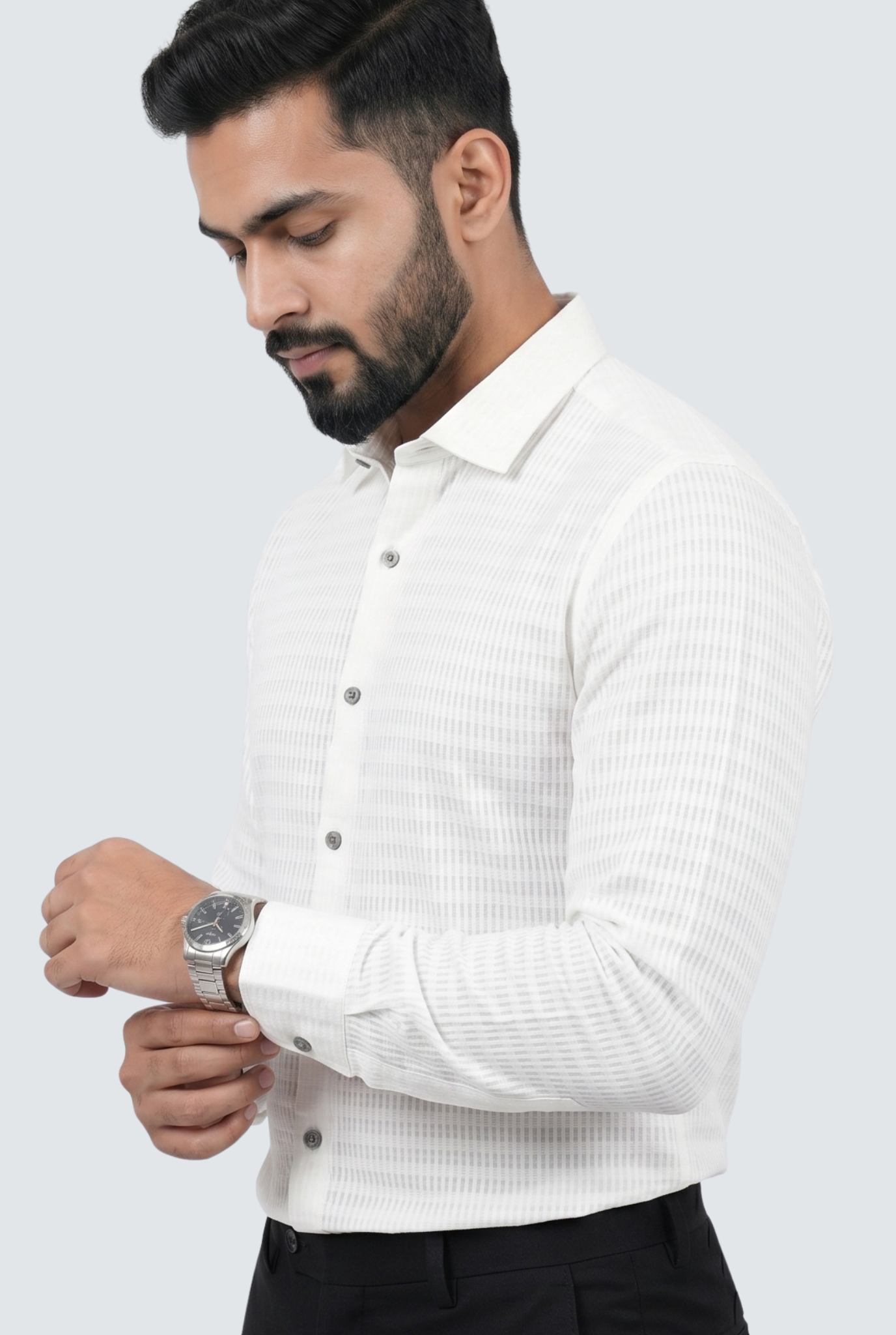 Men’s Trendy White Full Sleeve Shirt- (1868)