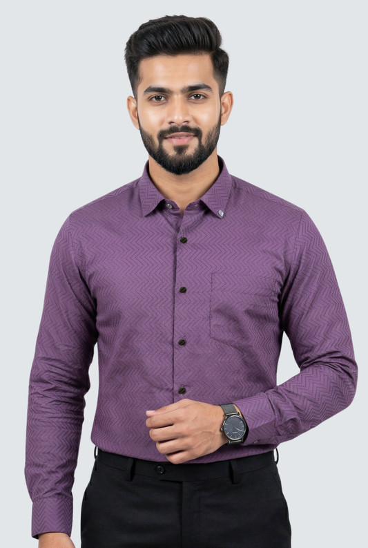 Men’s Elegant Slim Fit Lavender Dobby Cotton Shirt (1830)