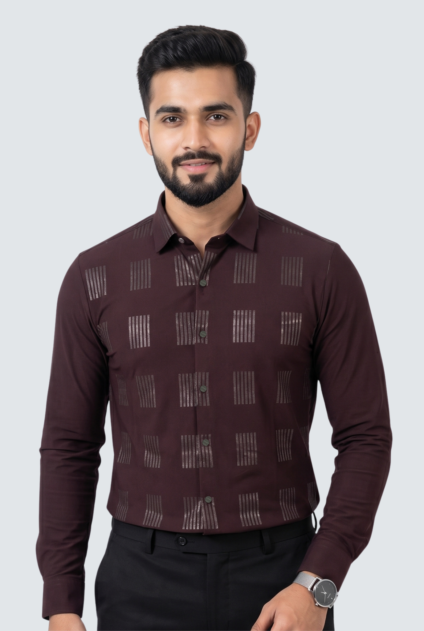 Men's Modern Textured Design Casual Shirt-Mehroon(1844)
