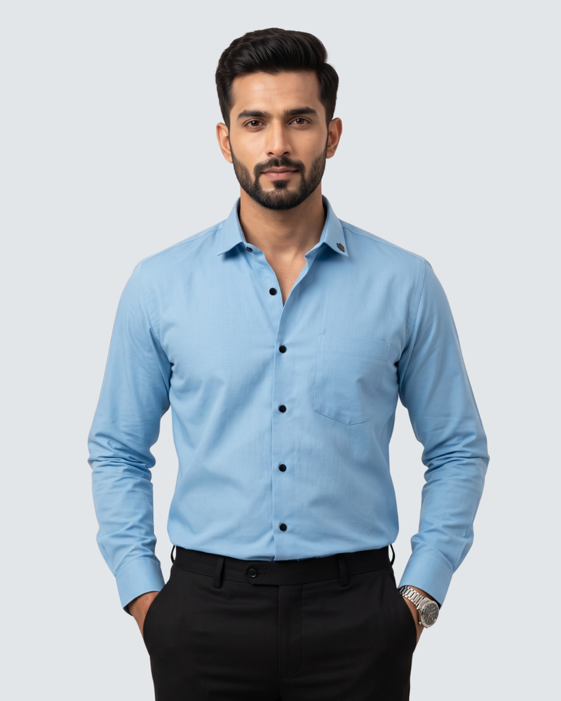 Sky Blue Cotton Shirt-(1262)