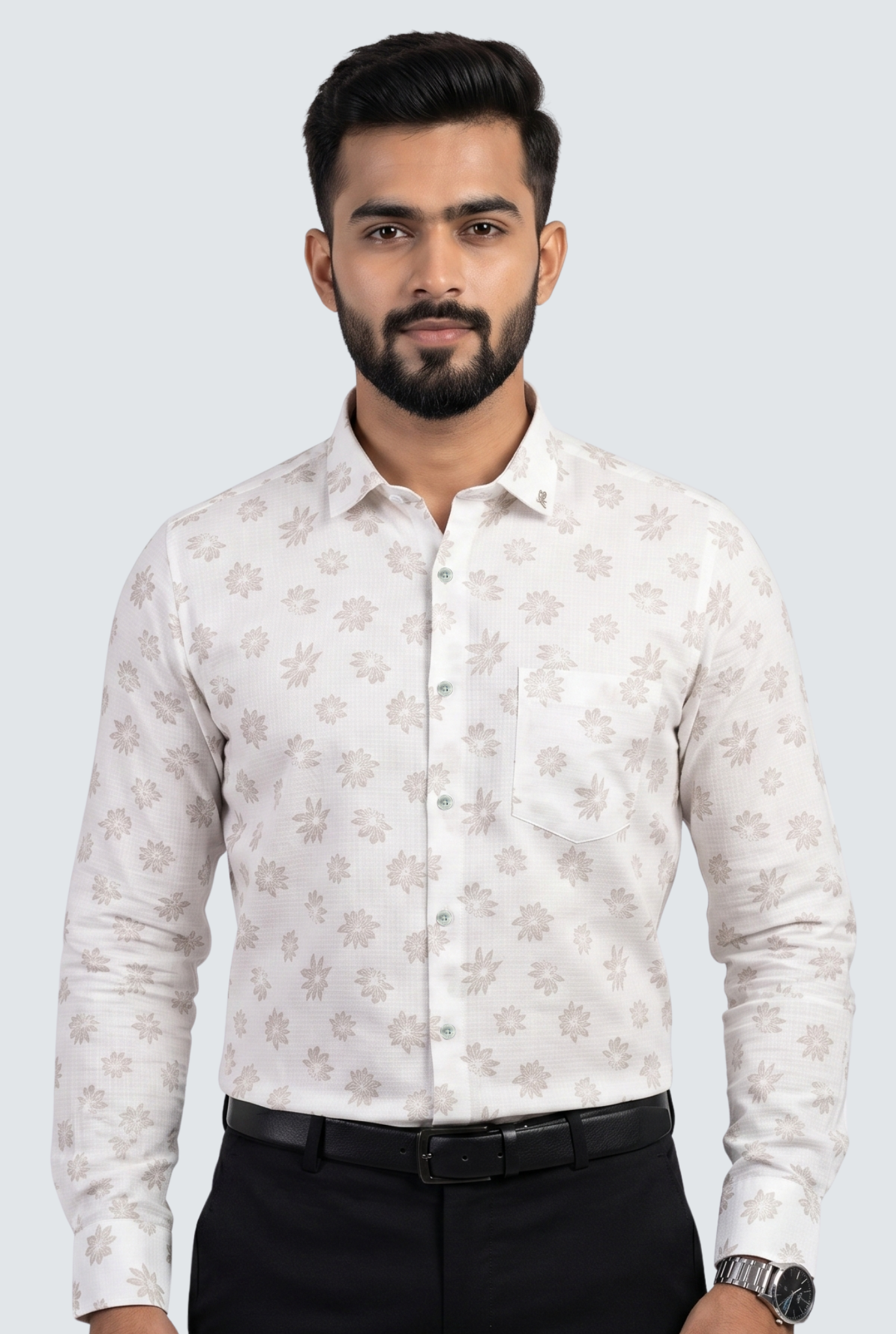 Men’s Fawn Floral Print Full Sleeve Casual Shirt-(1877)