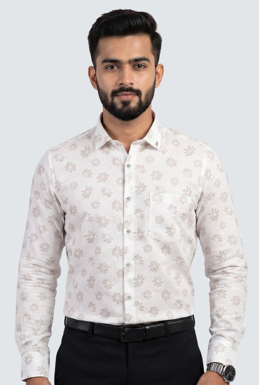 Men’s Fawn Floral Print Full Sleeve Casual Shirt-(1877)