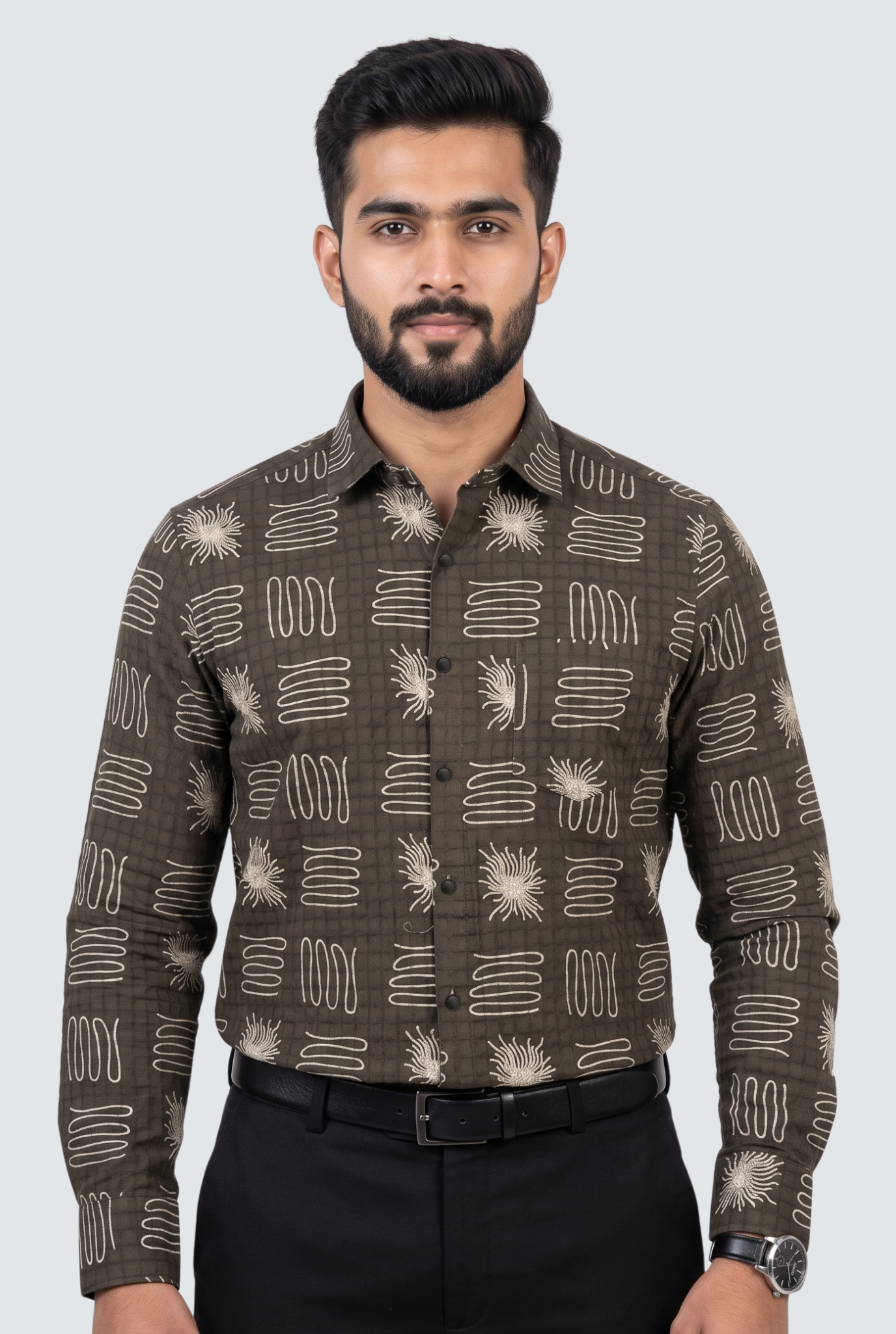Men’s Mahendi Printed Cotton Dobby Shirt-(1858)