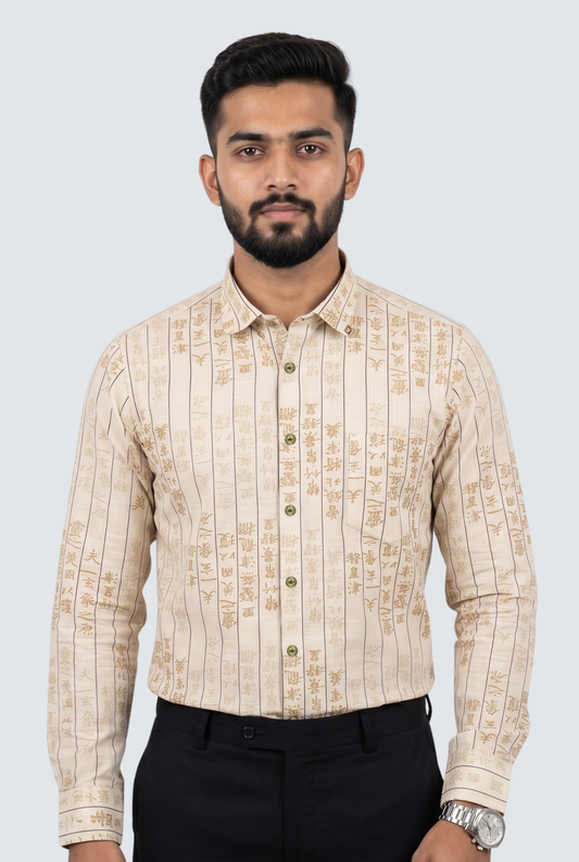 Men’s Style Text Print Full Sleeve Shirt-Brown(1878)