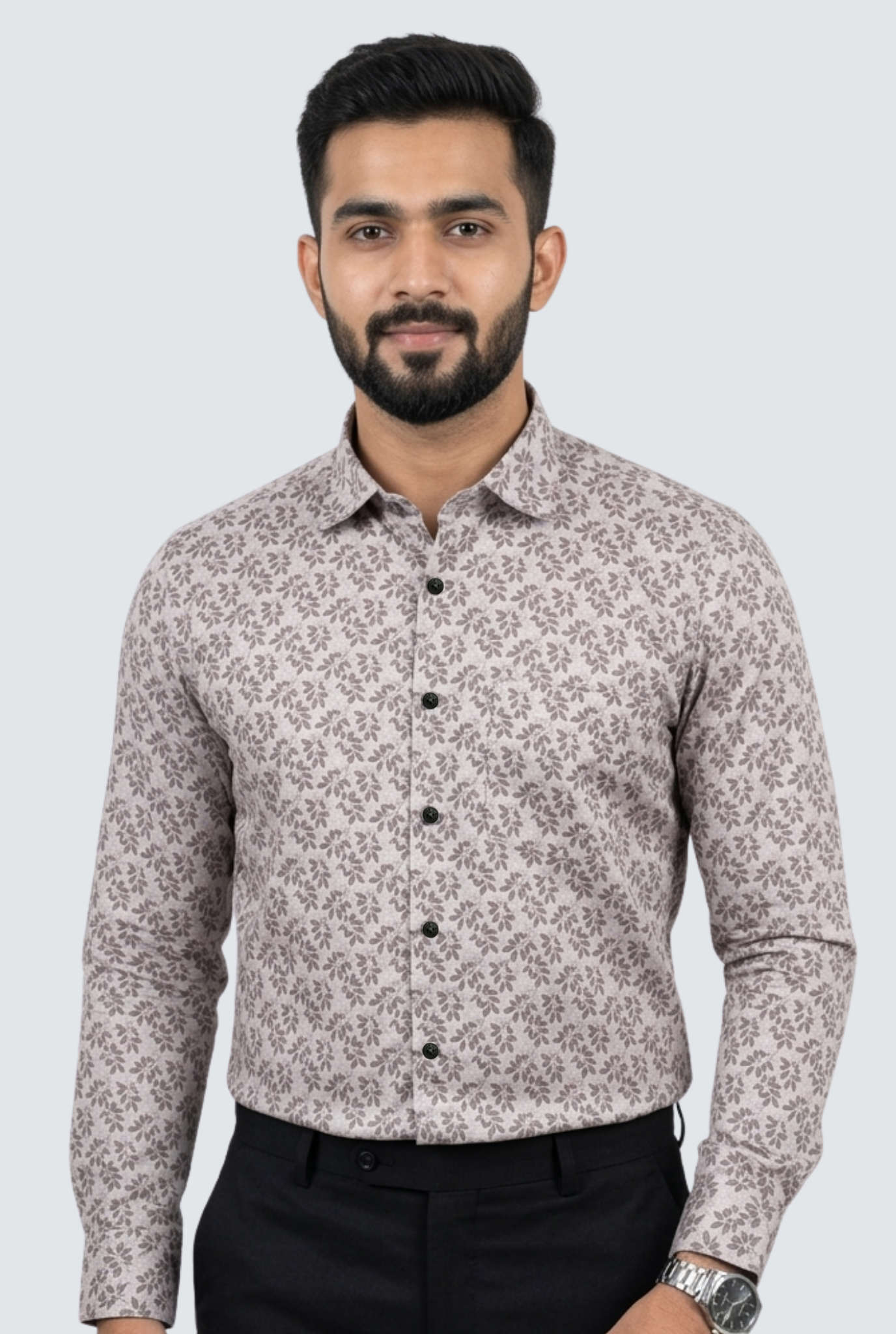 Men’s Pich Satin Fabric Leaf Print Shirt (1831)
