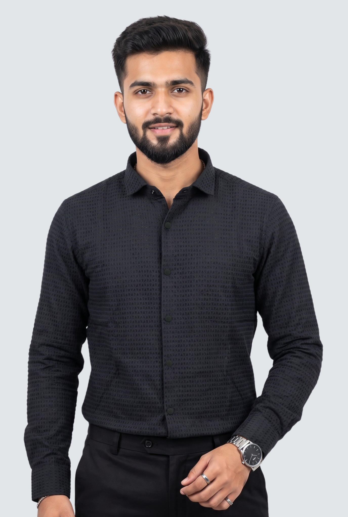 Men's Trendy Textured Shirt-Black(1724)