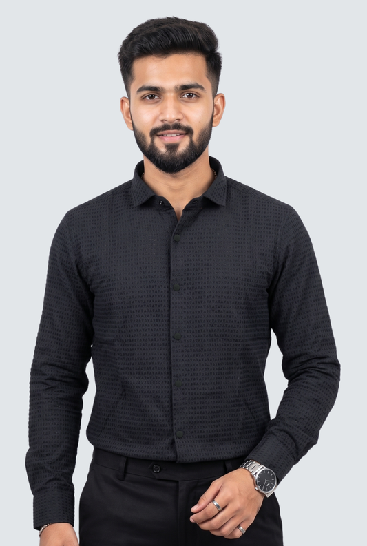 Men's Trendy Textured Shirt-Black(1724)