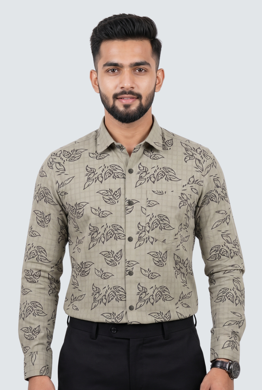 Men’s Fawn Printed Cotton Dobby Shirt-(1859)