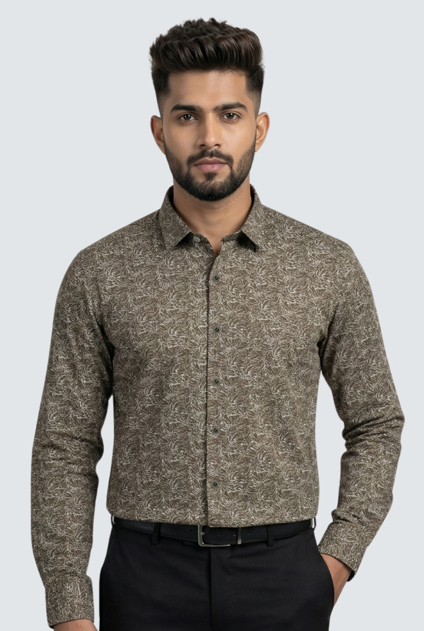 Men’s Elegant Brown Floral Print Shirt -(1840)