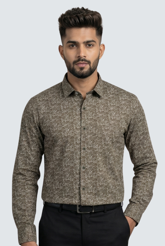 Men’s Elegant Brown Floral Print Shirt -(1840)
