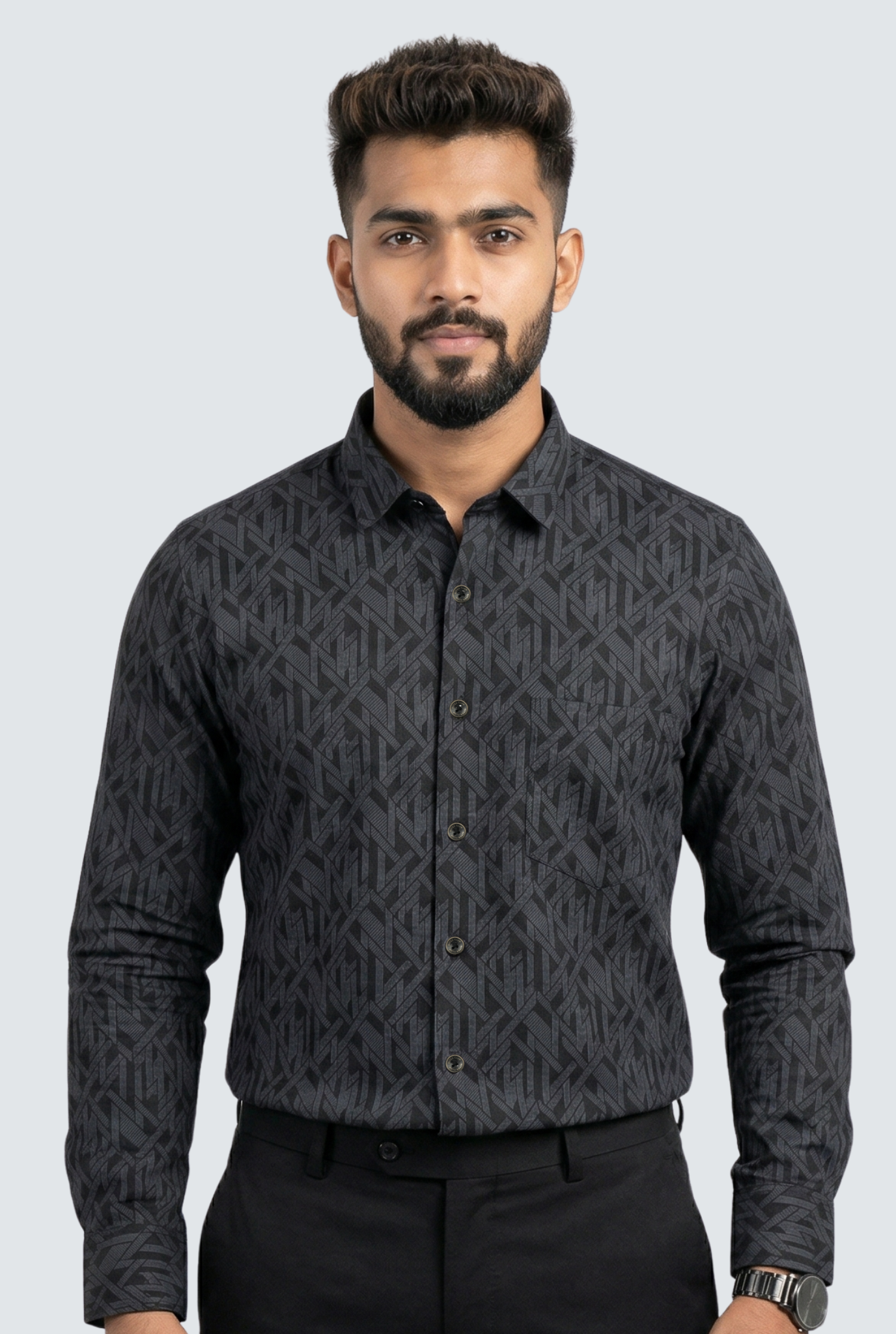 Men’s Stylish Dobby Cotton Shirt - Black (1827)