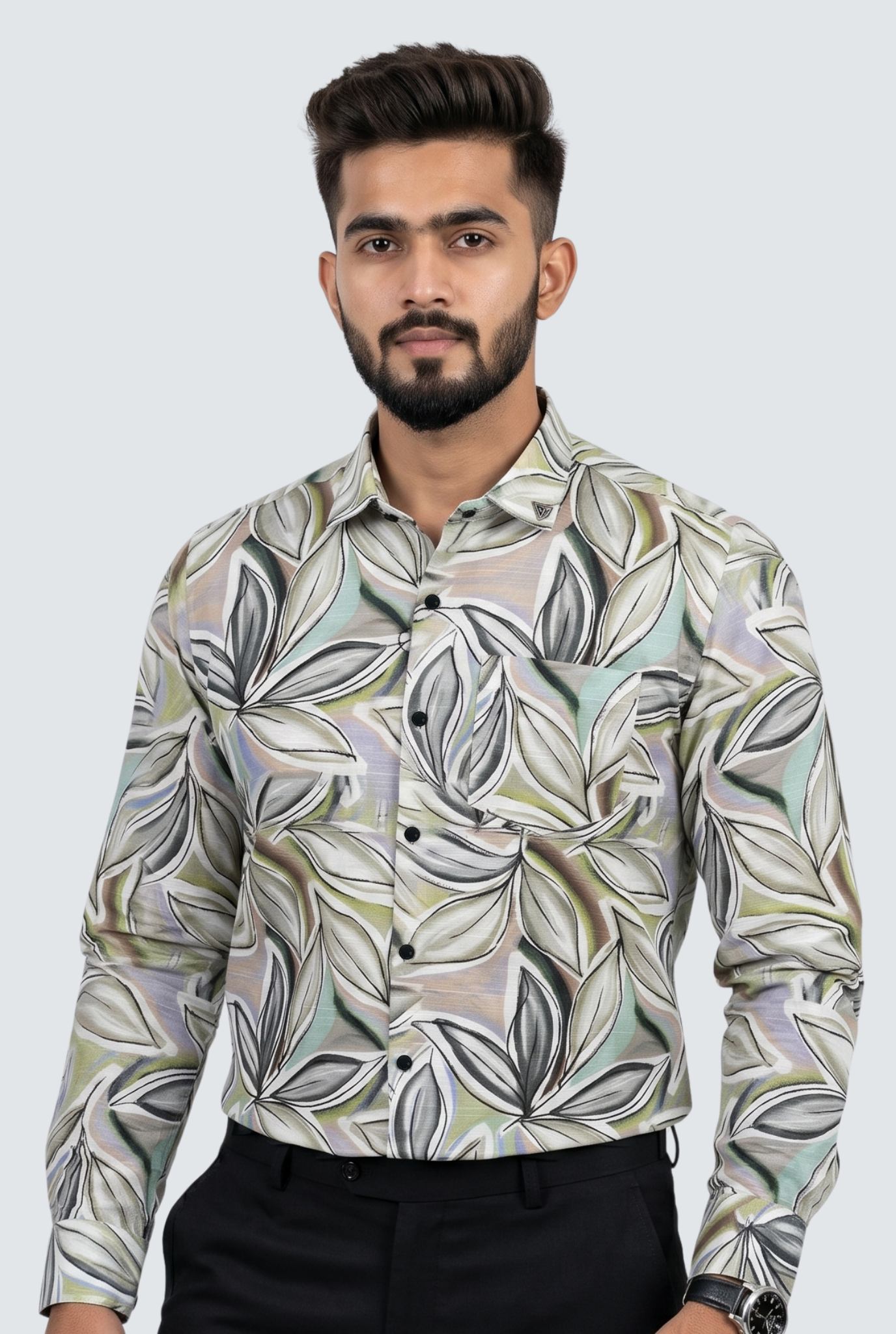 Men’s Premium Linen Printed Shirt-Green(1888)