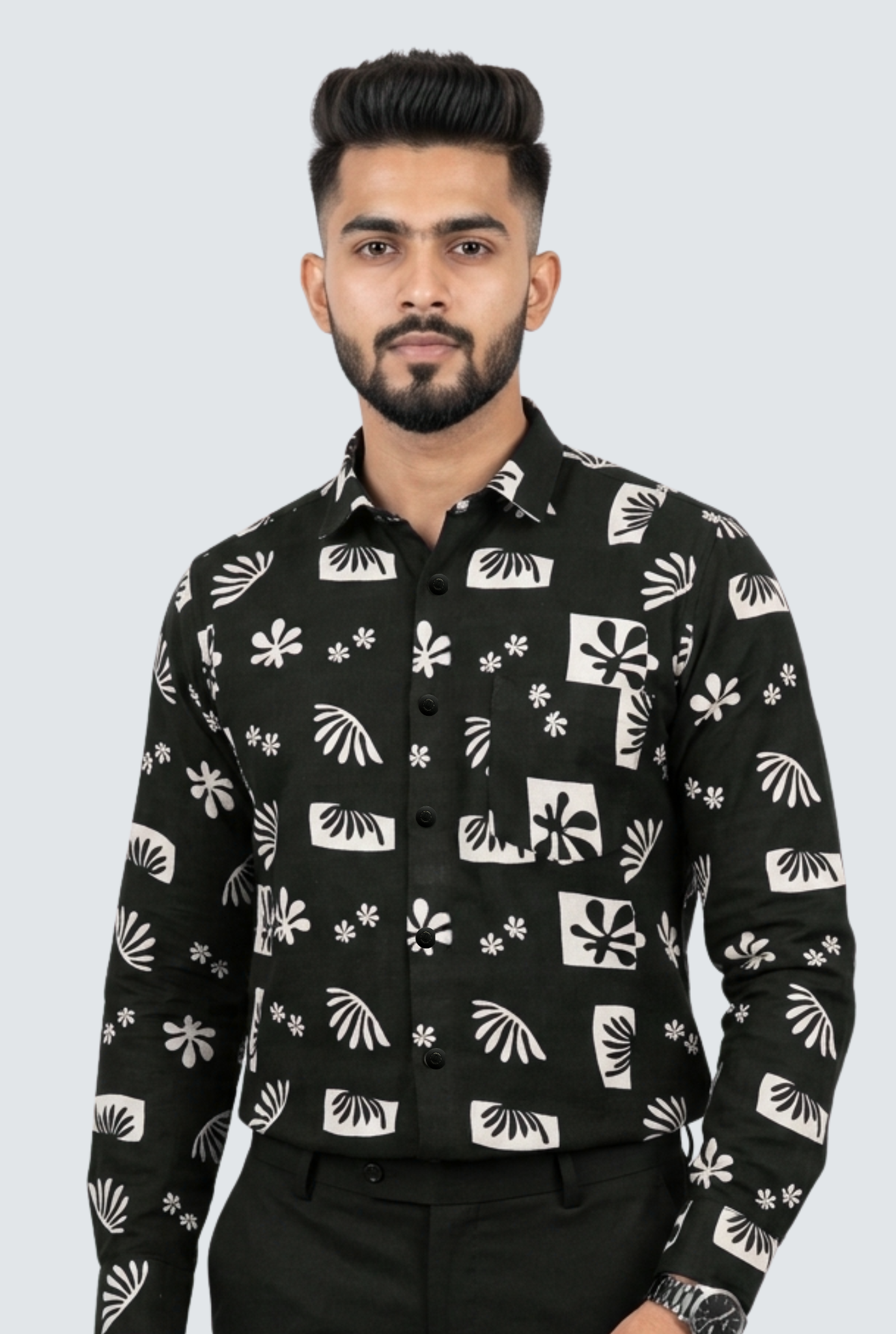 Black Cotton Dobby Print  Shirt (1821)