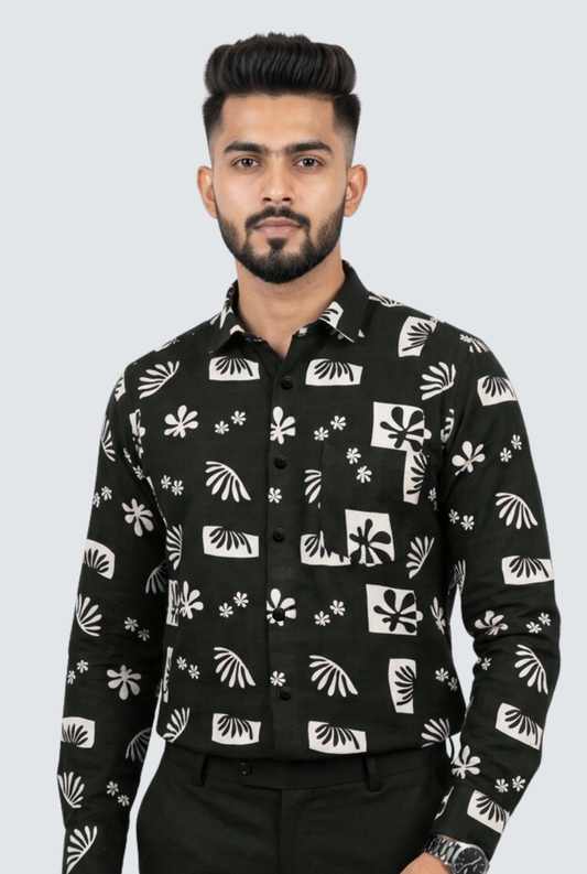 Black Cotton Dobby Print  Shirt (1821)
