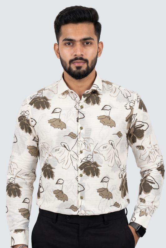 Men’s Mahendi Floral Print Fine Cotton Shirt-(1866)