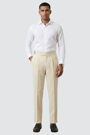 Cream casual trousers with belt, full-length straight fit