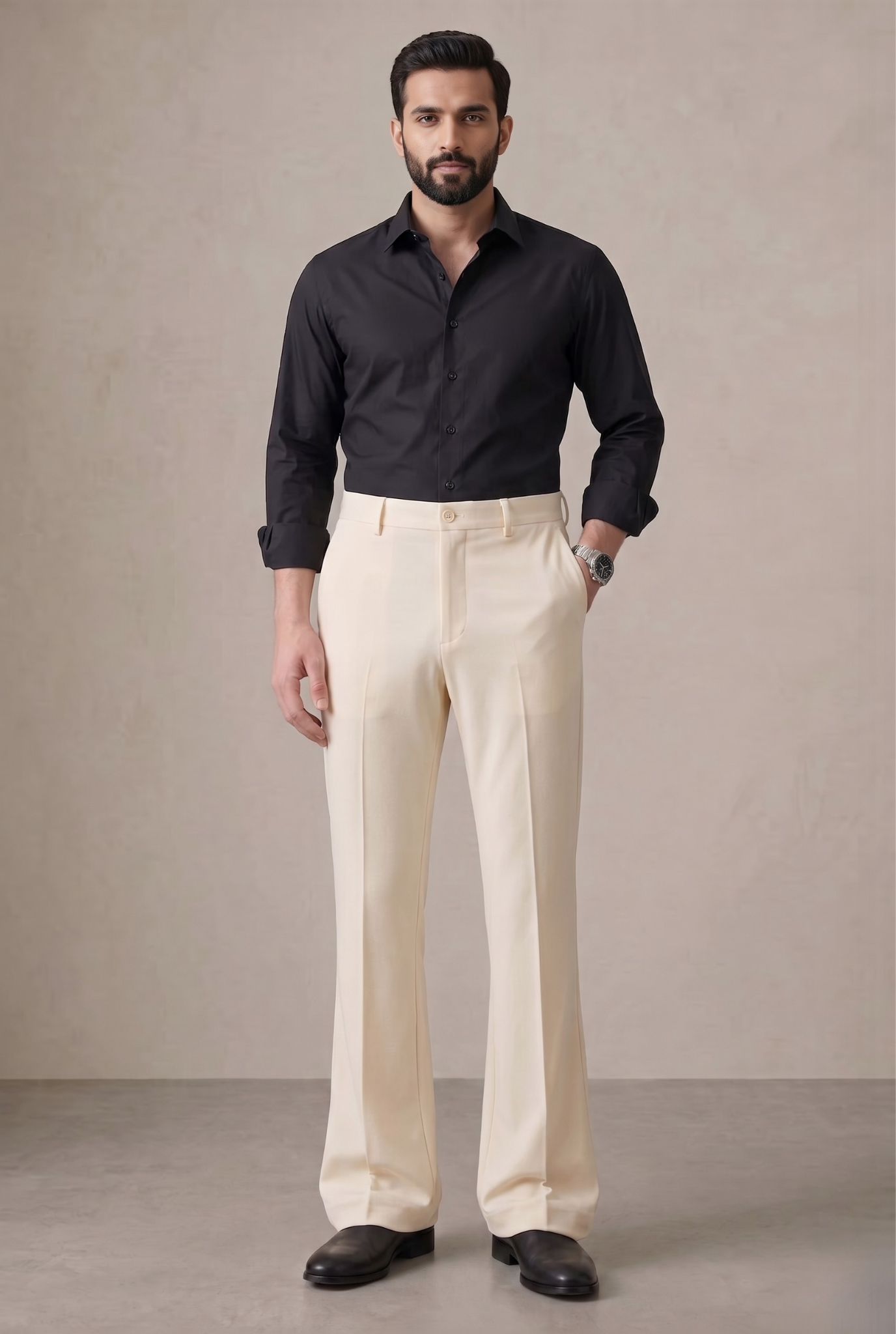 Men’s Trendy Cream Korean Bootcut Trouser-(0002)