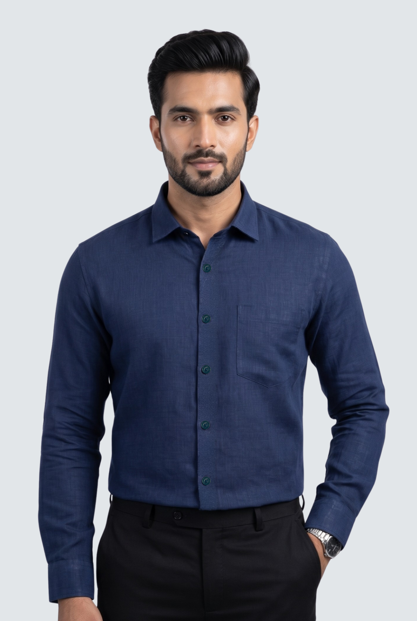 Navy Blue Linen Shirt-(1923)