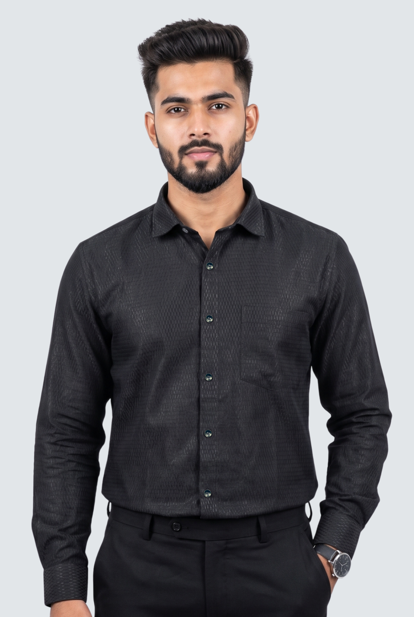 Men’s Trendy Black Full Sleeve Shirt- (1868)