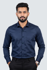 Men's navy satin lycra shirt with button-front and chest pocket