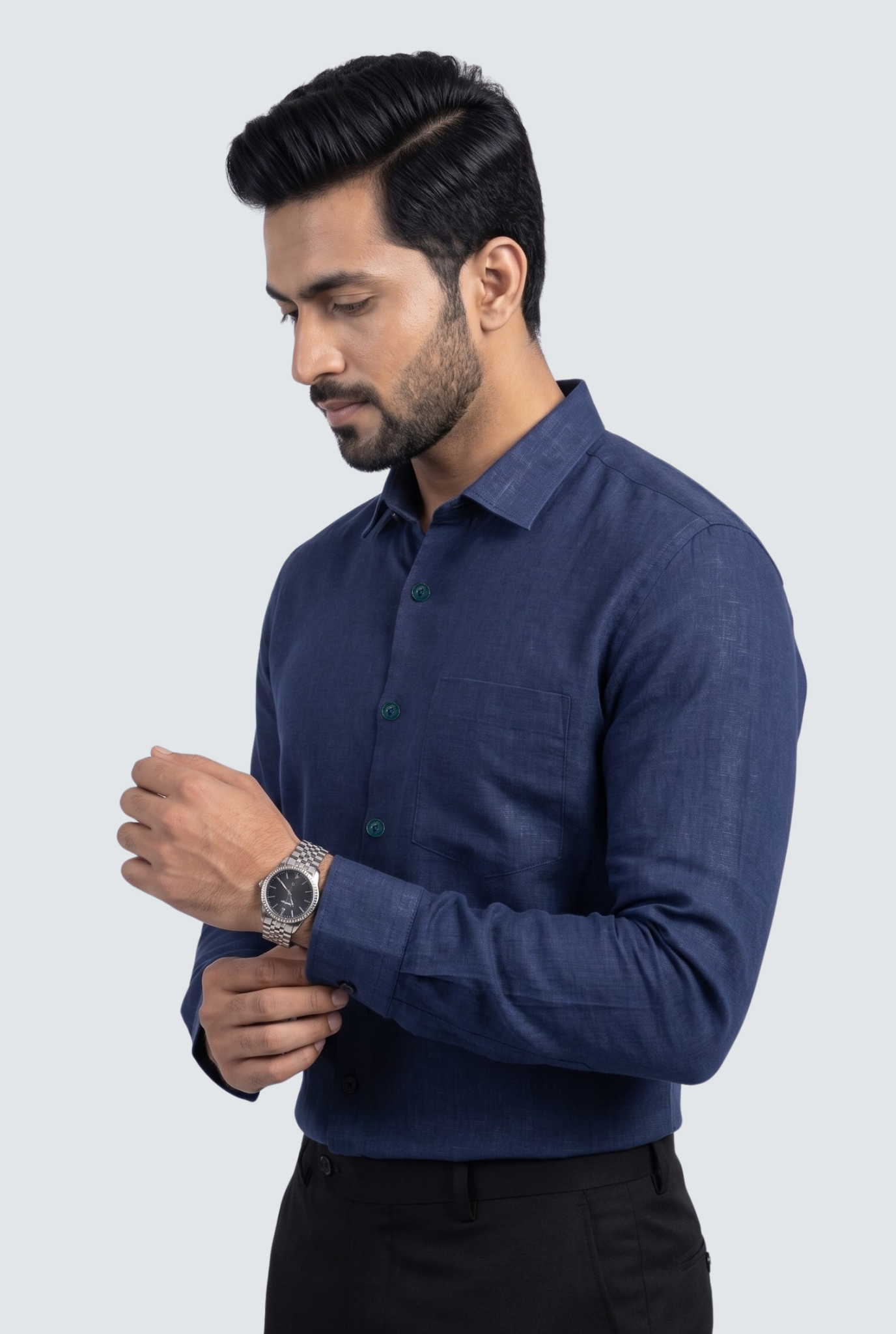 Navy Blue Linen Shirt-(1923)
