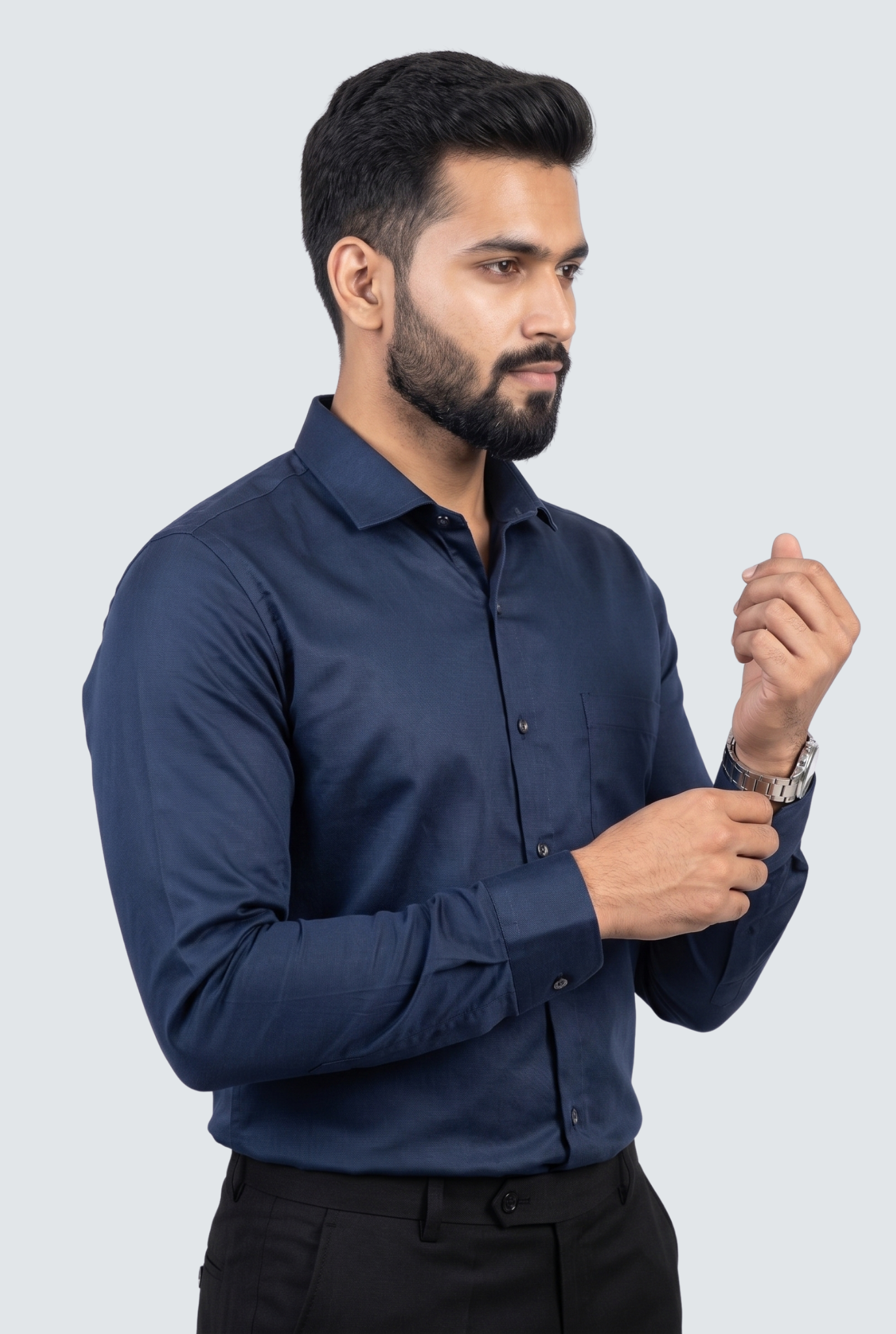 Men's Navy Premium Cotton Satin Lycra Shirt-(CR-1)