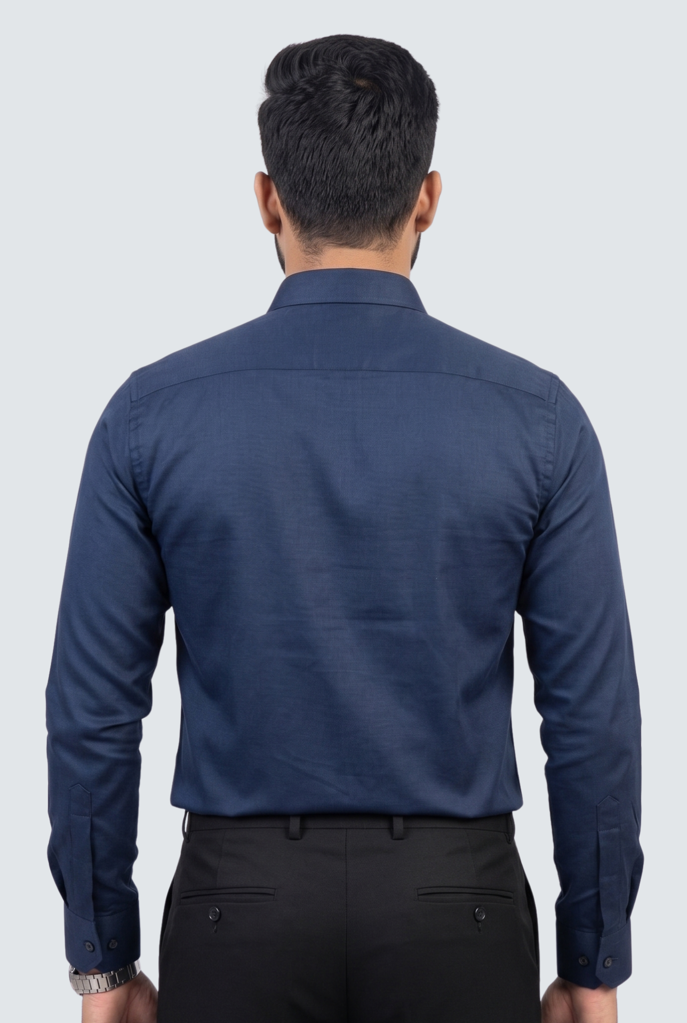Men's Navy Premium Cotton Satin Lycra Shirt-(CR-1)