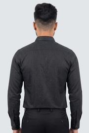 Men's black textured full-sleeve button-up shirt back view with yoke seam