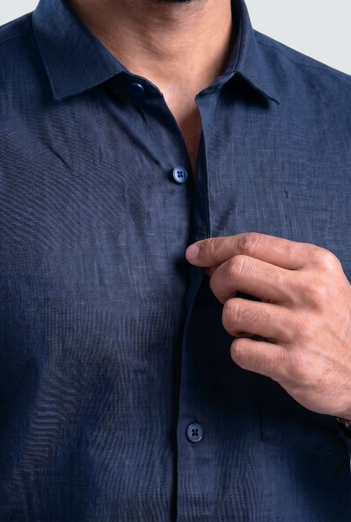 Navy Blue Linen Shirt-(1923)