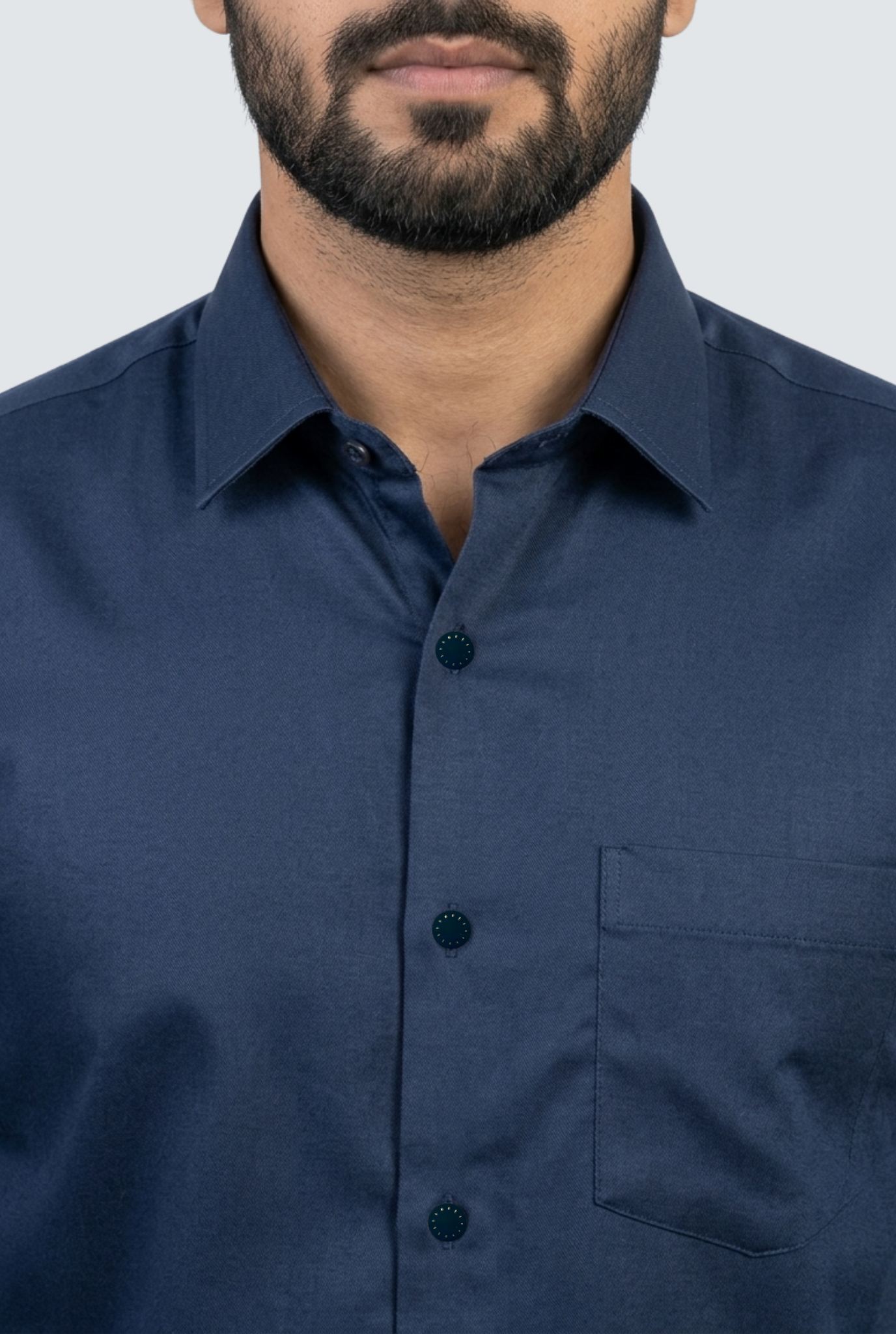 Men's Navy Premium Cotton Satin Lycra Shirt-(CR-1)
