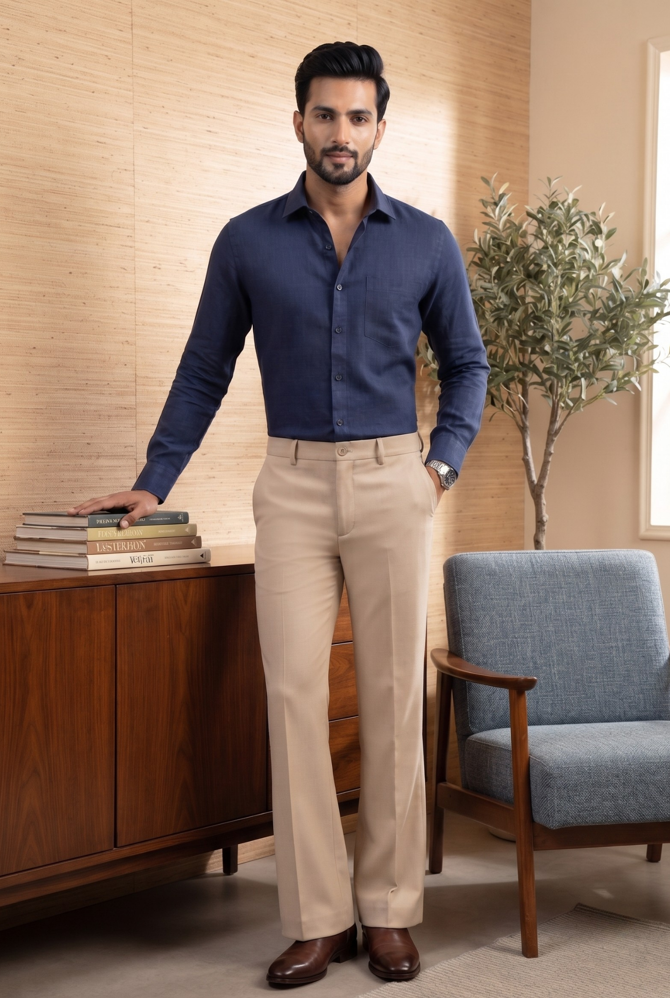 Navy Blue Linen Shirt-(1923)