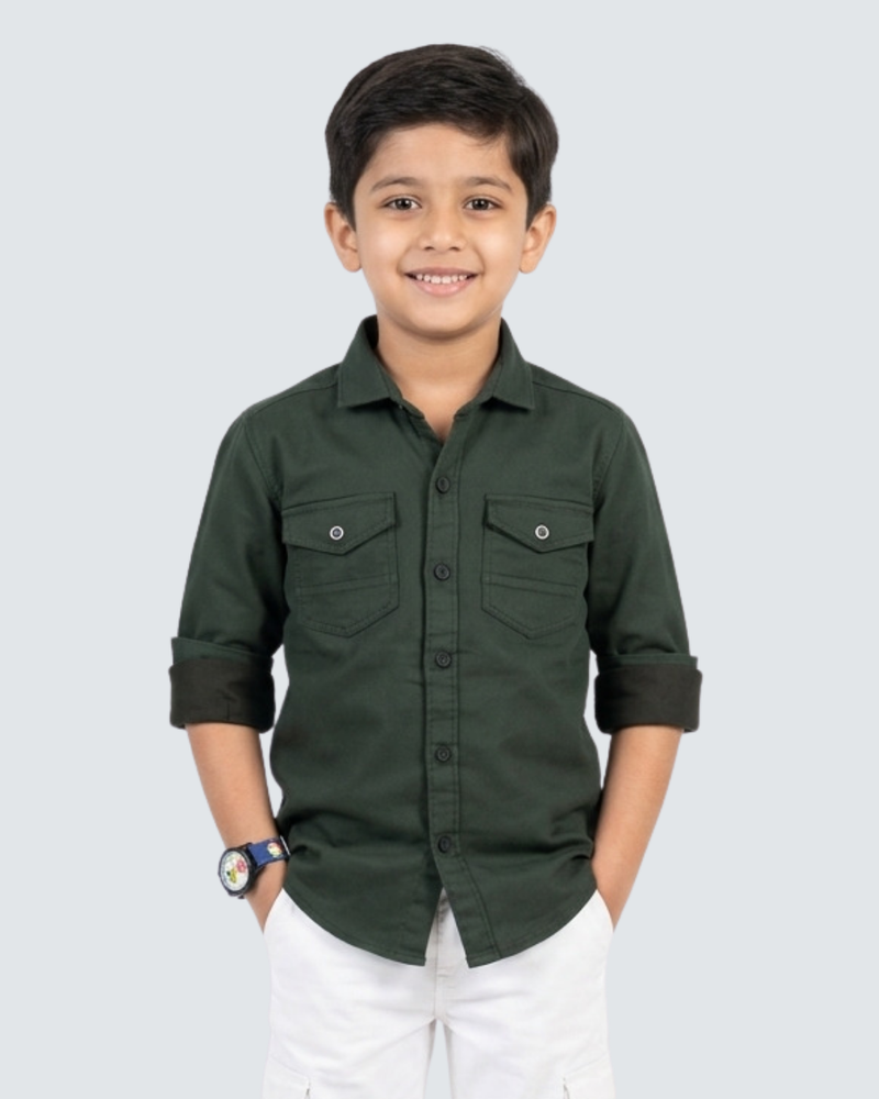 Green cotton shirt for Boys