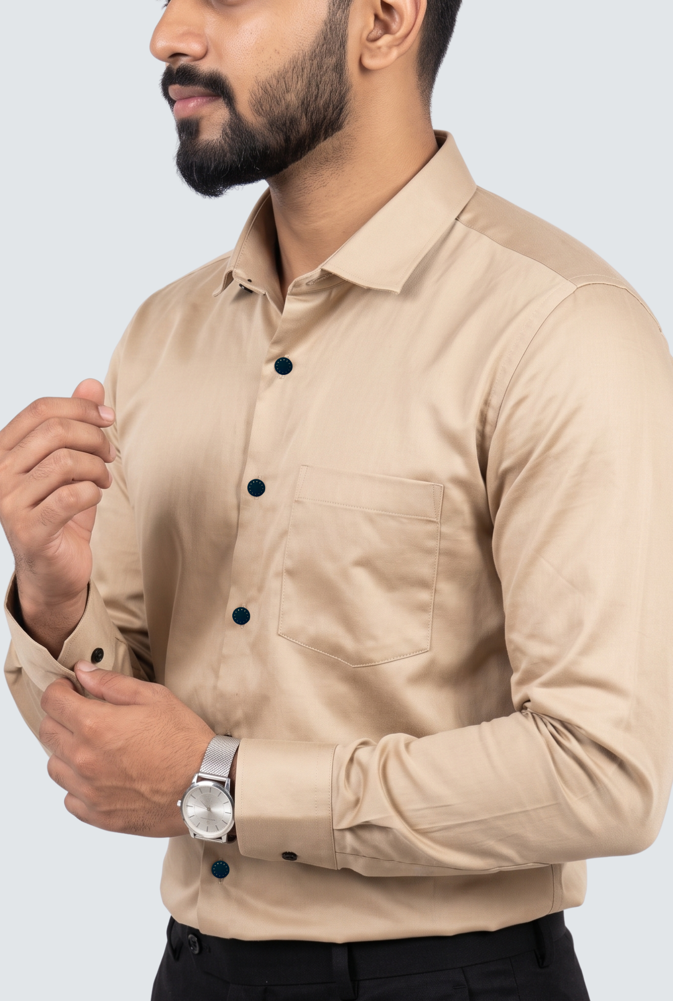 Men's Cream Premium Cotton Satin Lycra Shirt-(CR-1)
