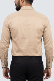 Men's cream cotton satin lycra shirt, plain back with button cuffs