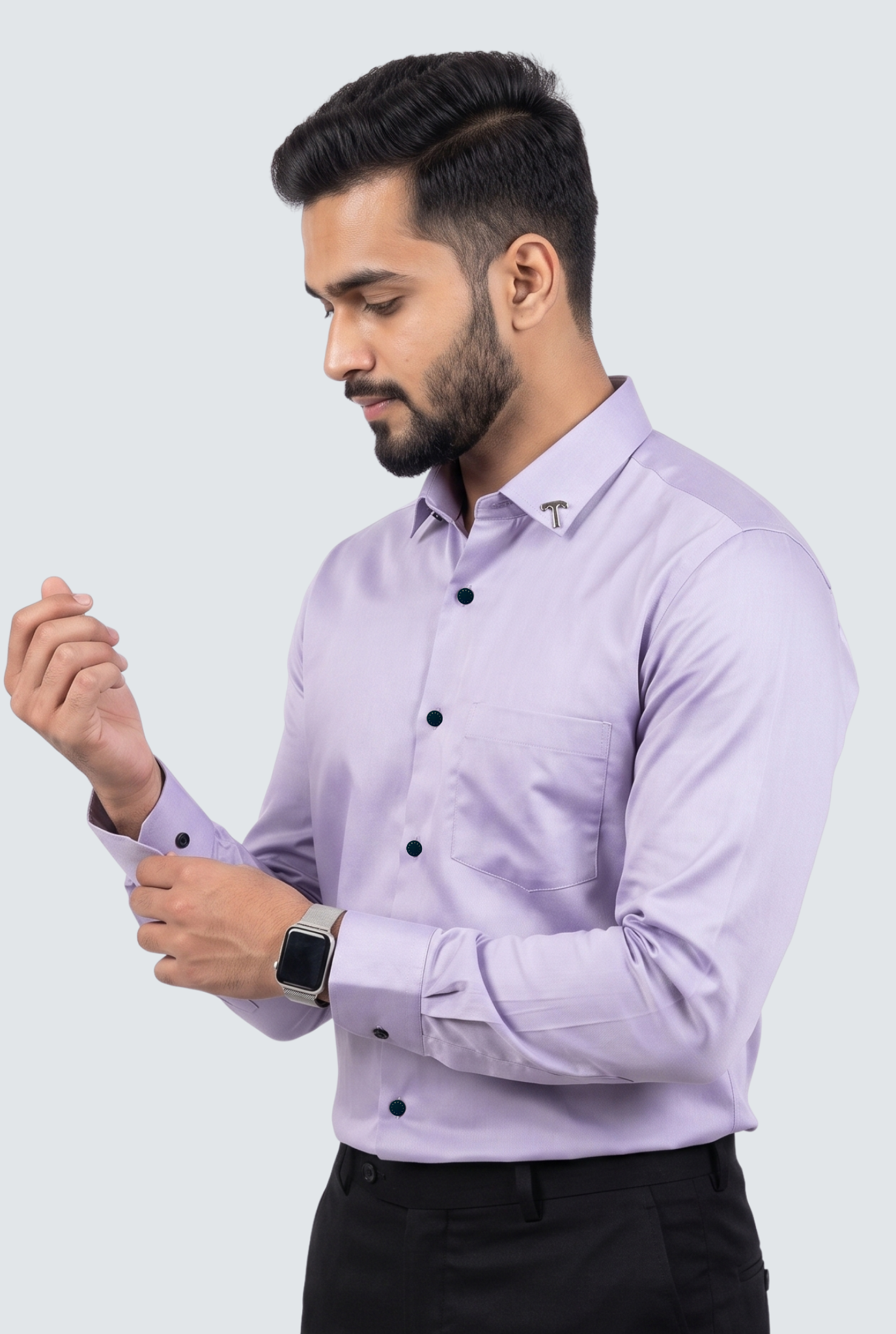 Men's Light Purple Premium Cotton Satin Lycra Shirt-(CR-1)