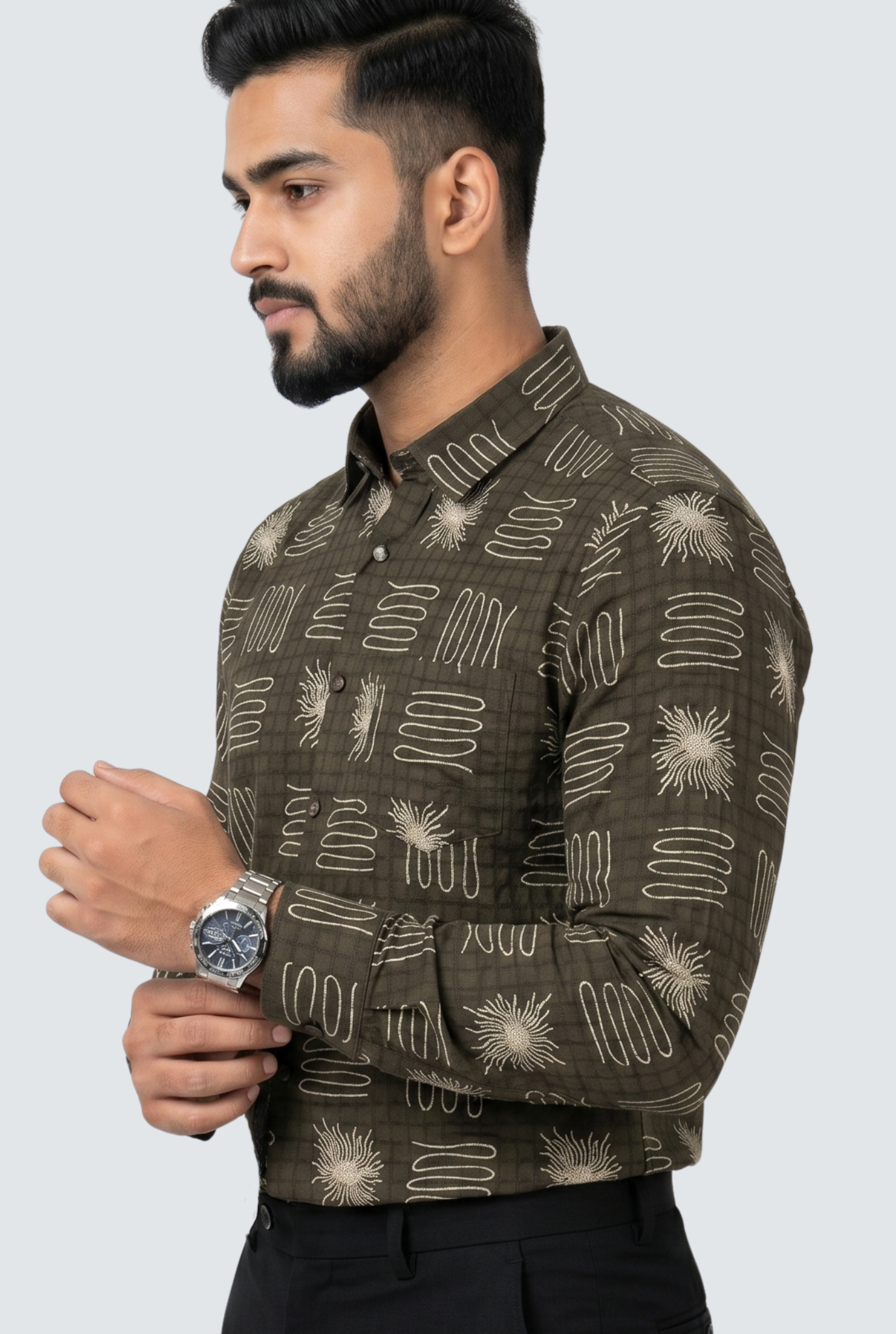 Men’s Mahendi Printed Cotton Dobby Shirt-(1858)