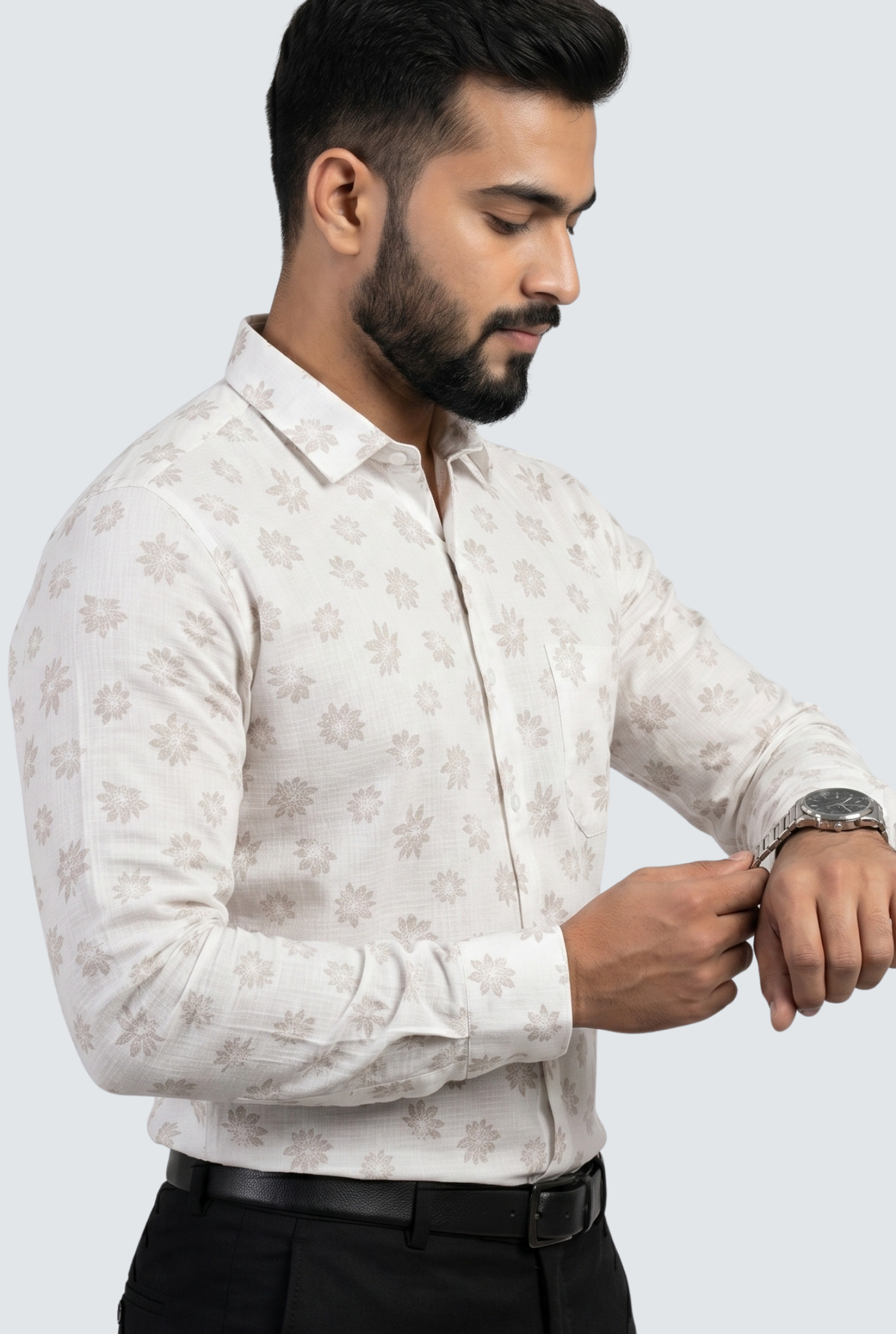 Men’s Fawn Floral Print Full Sleeve Casual Shirt-(1877)