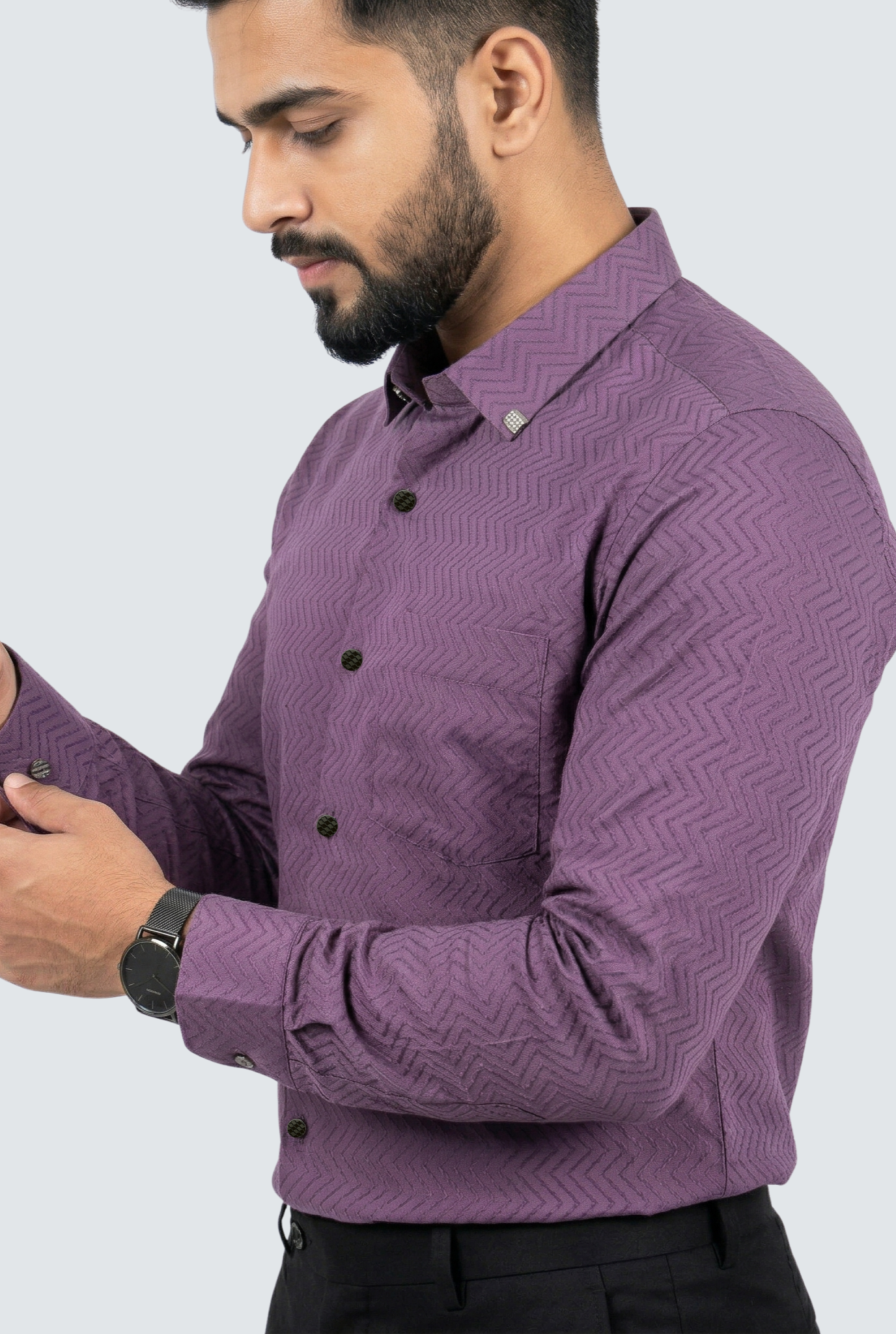 Men’s Elegant Slim Fit Lavender Dobby Cotton Shirt (1830)