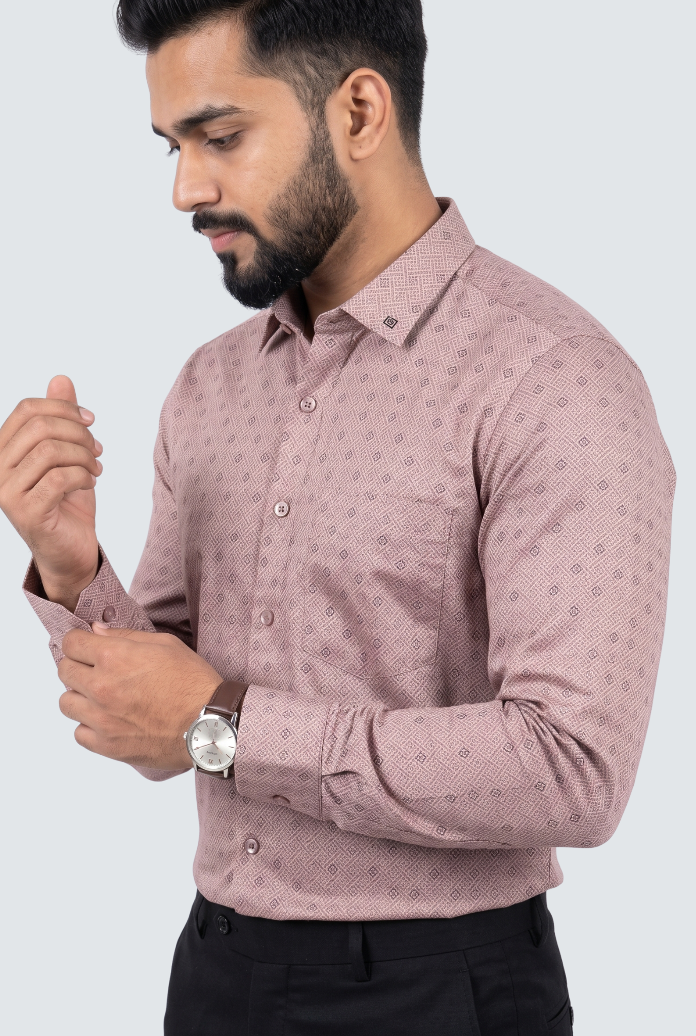 Men’s Satin Printed Full Sleeve Shirt –Pitch(1884)
