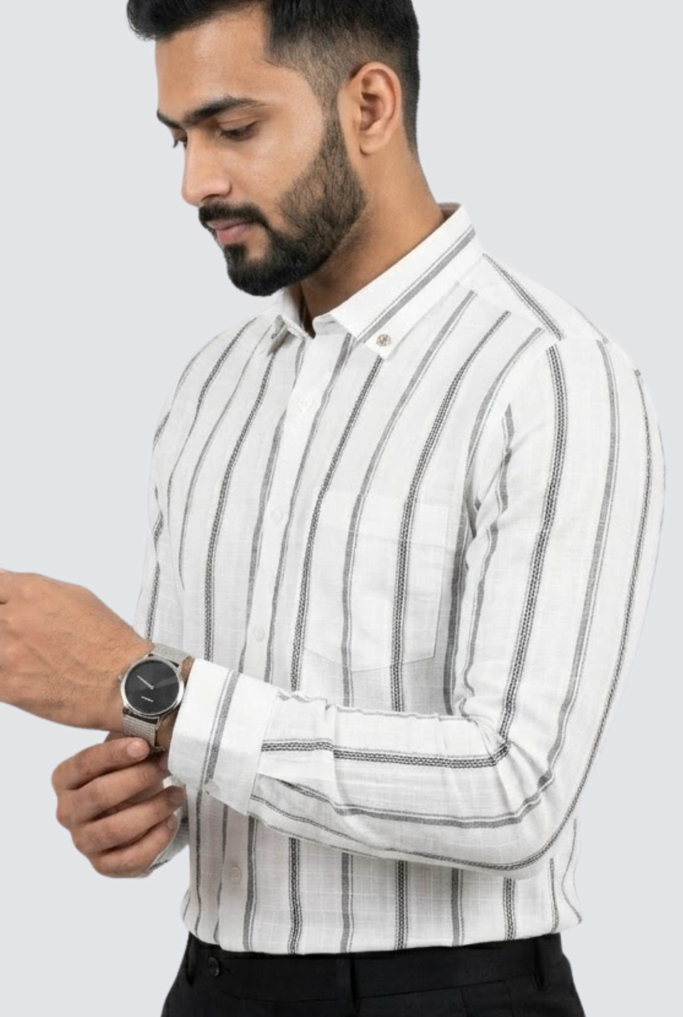 Men’s Stylish Vertical Line Pattern Casual Shirt-White(1876)