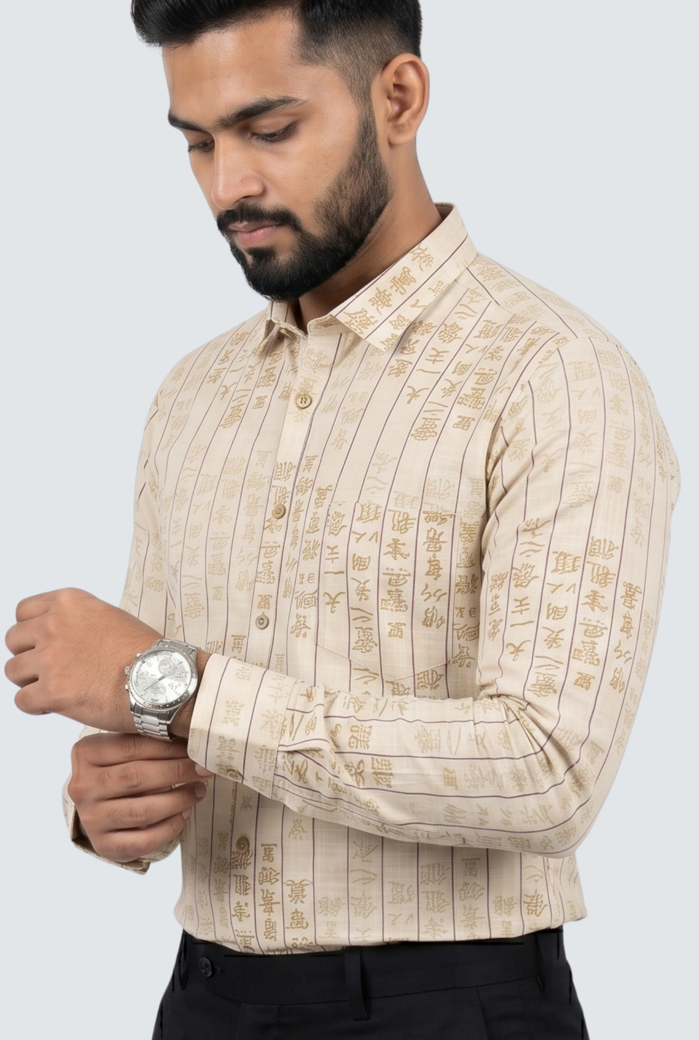 Men’s Style Text Print Full Sleeve Shirt-Brown(1878)